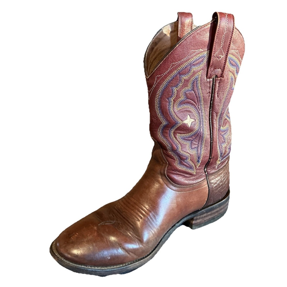 Ariat Cowboy Boots Brown Leather Embroidered Round Toe Western Men's Size 8.5 D